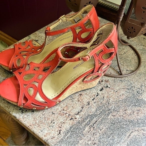 ADRIENNE Vittadini Red Cork Wedge Sandals Size 7 - Picture 1 of 9